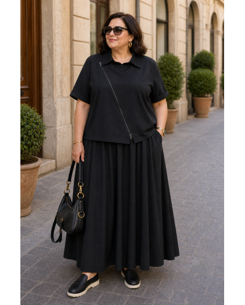 Черный комплект жакет и сарафан из котона plus size